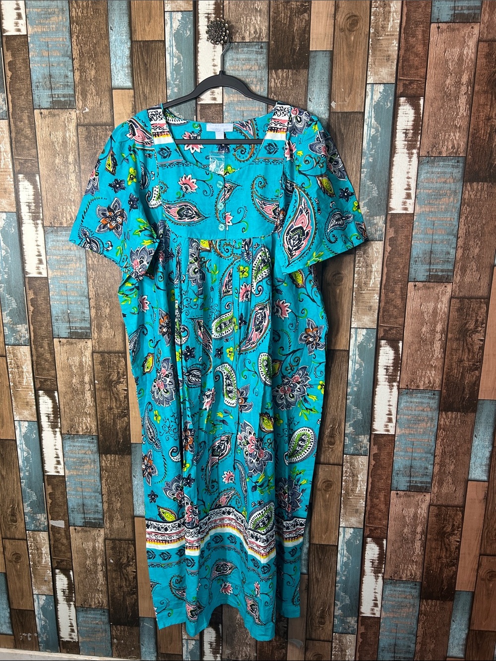 Only Turquoise Paisley Maxi Dress with Short Sleeves
